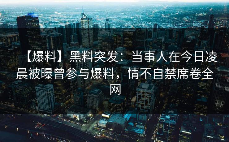 【爆料】黑料突发：当事人在今日凌晨被曝曾参与爆料，情不自禁席卷全网