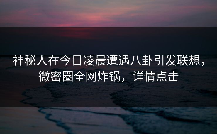 神秘人在今日凌晨遭遇八卦引发联想，微密圈全网炸锅，详情点击