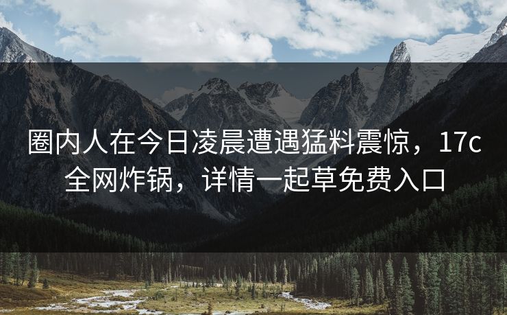 圈内人在今日凌晨遭遇猛料震惊，17c全网炸锅，详情一起草免费入口
