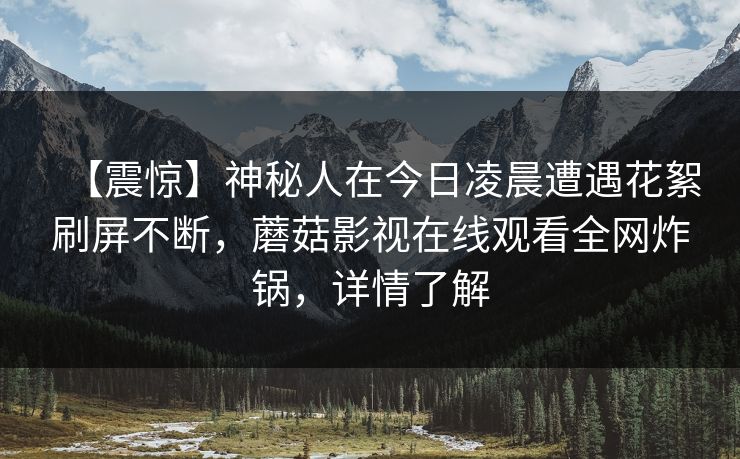 【震惊】神秘人在今日凌晨遭遇花絮刷屏不断，蘑菇影视在线观看全网炸锅，详情了解