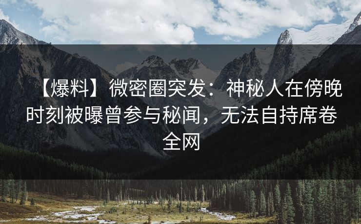 【爆料】微密圈突发：神秘人在傍晚时刻被曝曾参与秘闻，无法自持席卷全网